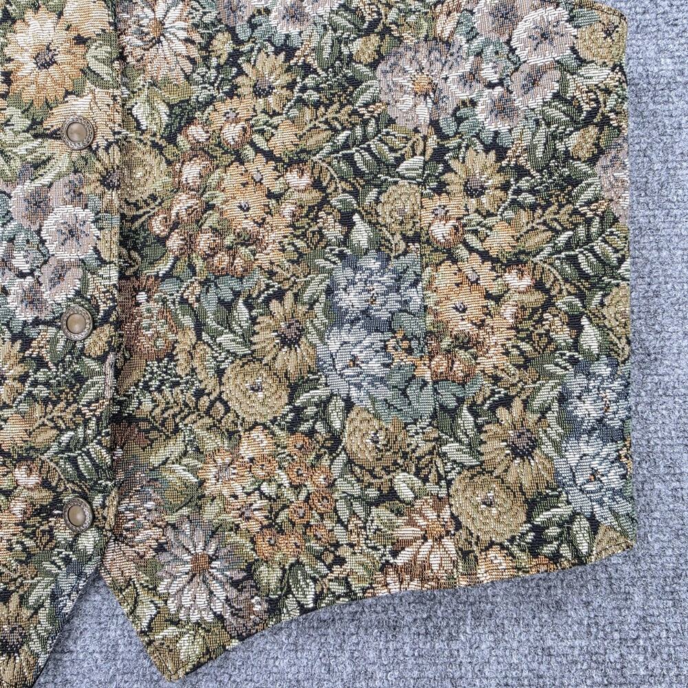 Vintage LL Bean Vest Womens 16 Floral Tapestry Button Front Belted Lined USA - Picture 11 of 15
